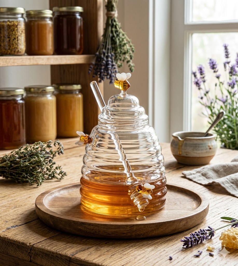 Honiggefäss mit farbigen Bienen von Manufaktur-Chris
